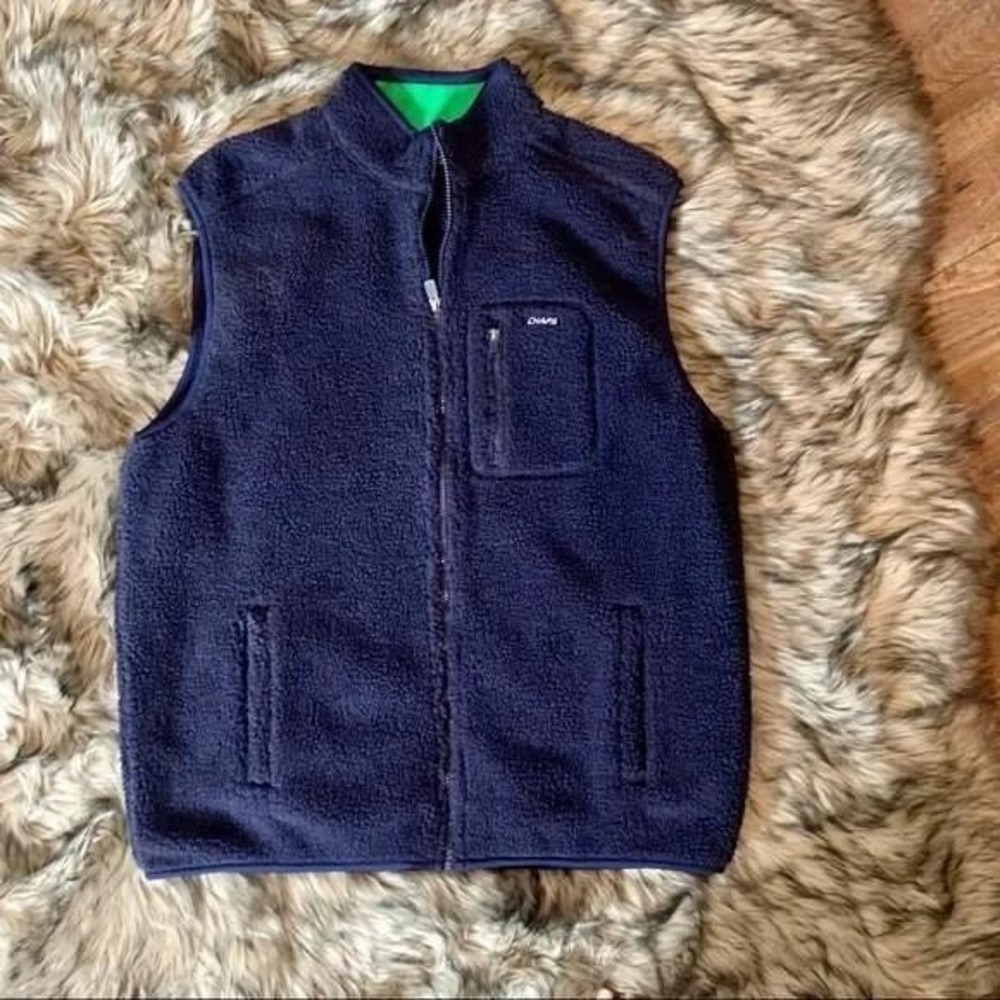 Chaps Sport Fleece Mens Large‎ Navy Blue Full Zip Sherpa Mock Neck vest
